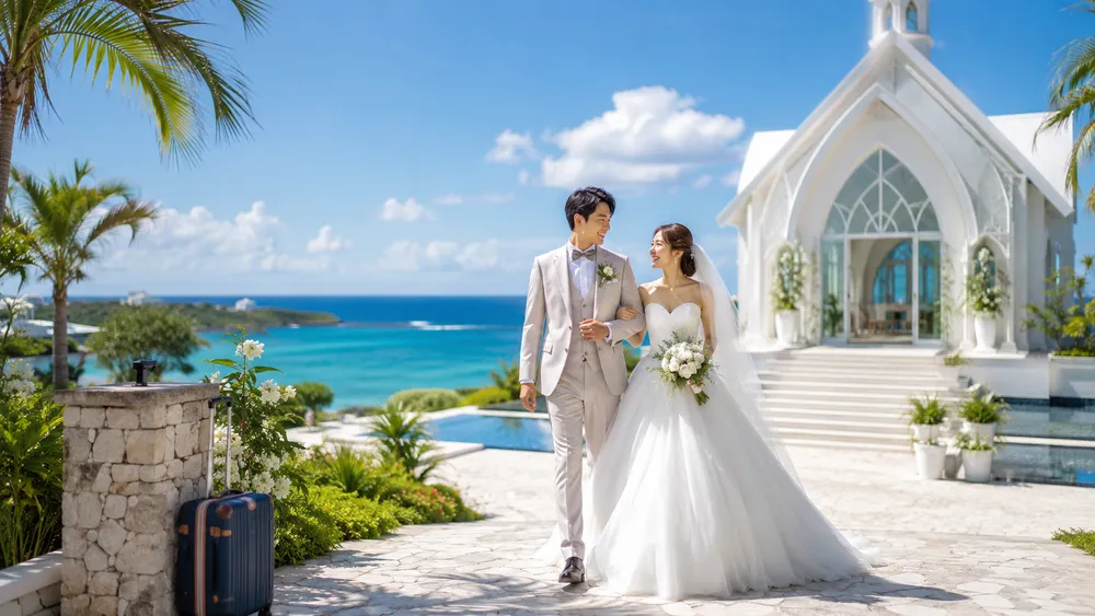 沖縄リゾート婚で挙式と写真と旅行を楽しむ新郎新婦